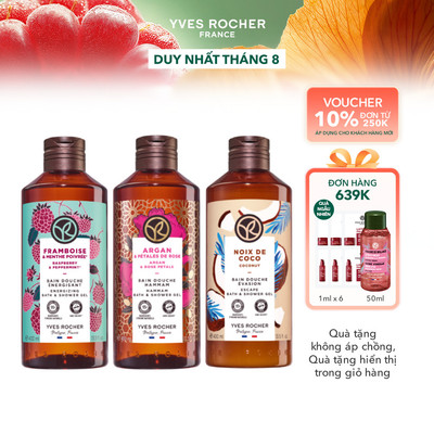 Combo 3 sữa tắm thiên nhiên hương mâm xôi đỏ - hoa hồng - dừa Yves Rocher 400mlx3