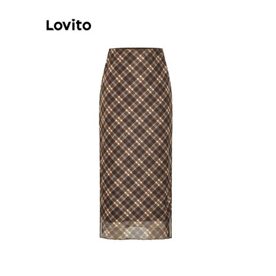 (Phong cách thường ngày) Lovito Váy Preppy Váy xẻ hai lớp kẻ sọc dành cho nữ L58AD073 (Nhiều màu)