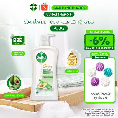 Sữa tắm Dettol Onzen kháng khuẩn dưỡng ẩm bơ & lô hội - chai 900g