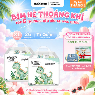 COMBO 2 Bịch Tã/Bỉm Quần Nabizam Magic Soft Mềm Mỏng, Rãnh Chống Tràn, Thấm Hút Nhanh Size XL 11-16kg, 26 Miếng/Bịch