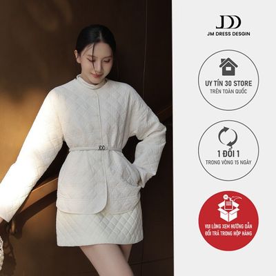 Set Áo Phao Dáng Suông Cổ Tròn 5J03.2510 Chân Váy Dài Dáng A Bổ Nẹp 4L13.2510. Set Phao Nữ Quiet Luxury Thiết Kế JM