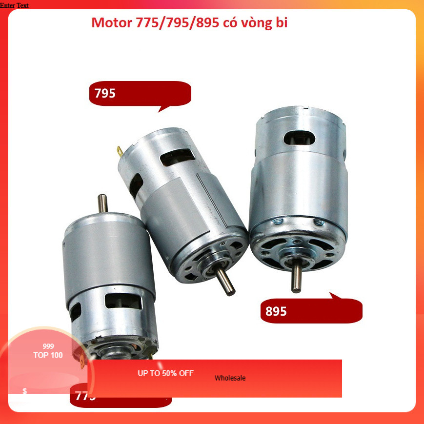 Motor DC 12V 775, 795/ 895 có bạc đạn, quạt tải nhiệt