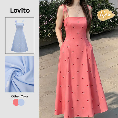 (New Arrival) Lovito Đầm Boho buộc dây có khóa kéo mùa xuân/hè màu đỏ hồng cho nữ DRK8P1D1027