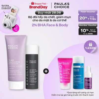 Bộ đôi dưỡng da láng mịn giúp giảm mụn và thông thoáng lỗ chân lông từ 2% BHA Paula's Choice 5701-2010