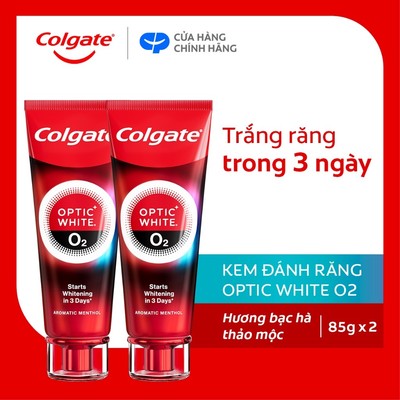 Bộ 2 Kem Đánh Răng Colgate trắng răng TRONG 3 NGÀY Optic White O2 với Oxy Hoạt Tính 85g/tuýp