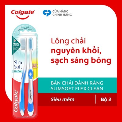 Bộ 2 bàn chải Colgate Slimsoft Flex Clean nguyên khối siêu mềm mảnh