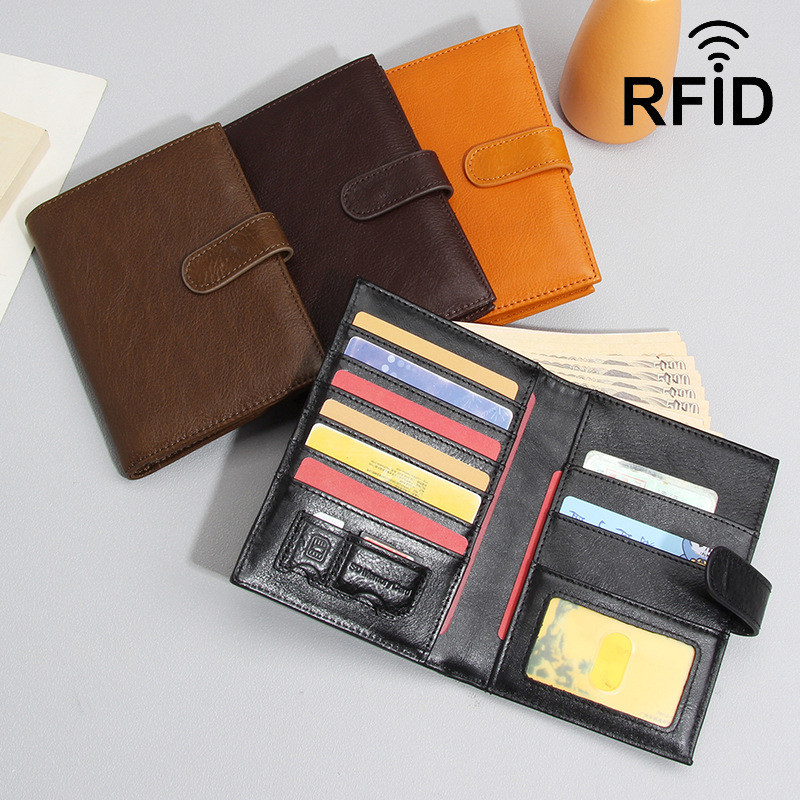Thời Trang Mới Da Thật Chính Hãng Retro Hộ Chiếu Đựng Thẻ Gấp Đa Năng Đựng Tài Liệu Bò Chất Liệu Ví