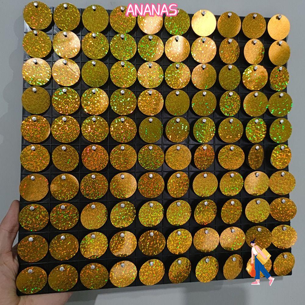 ANANAS Sequin Panel Trang trí tường, Phông nền sequin vàng PET, Tấm trang trí phông nền tròn lấp lán