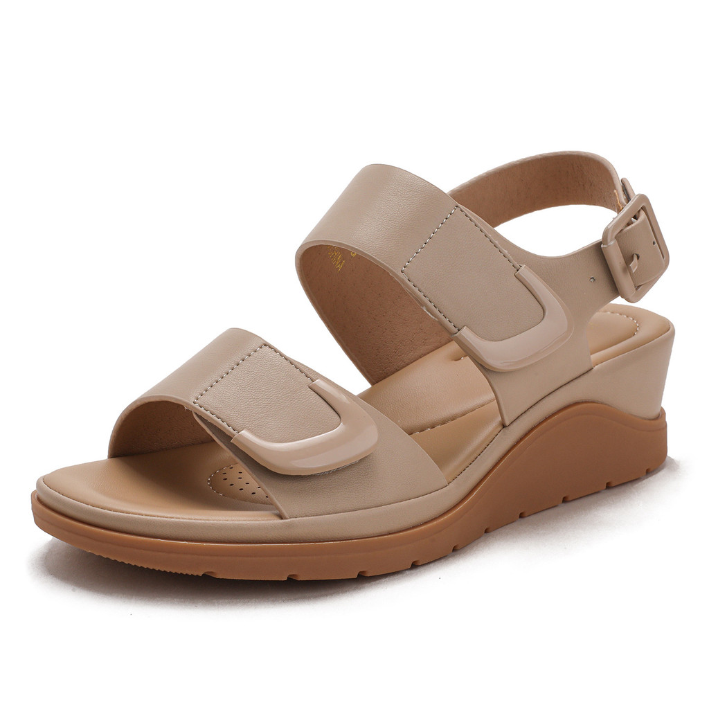 Bohemian Flat Strap Wedge Sandals Mùa hè Phong cách mới Velcro Flat Buckle Platform Sole Roman Sanda