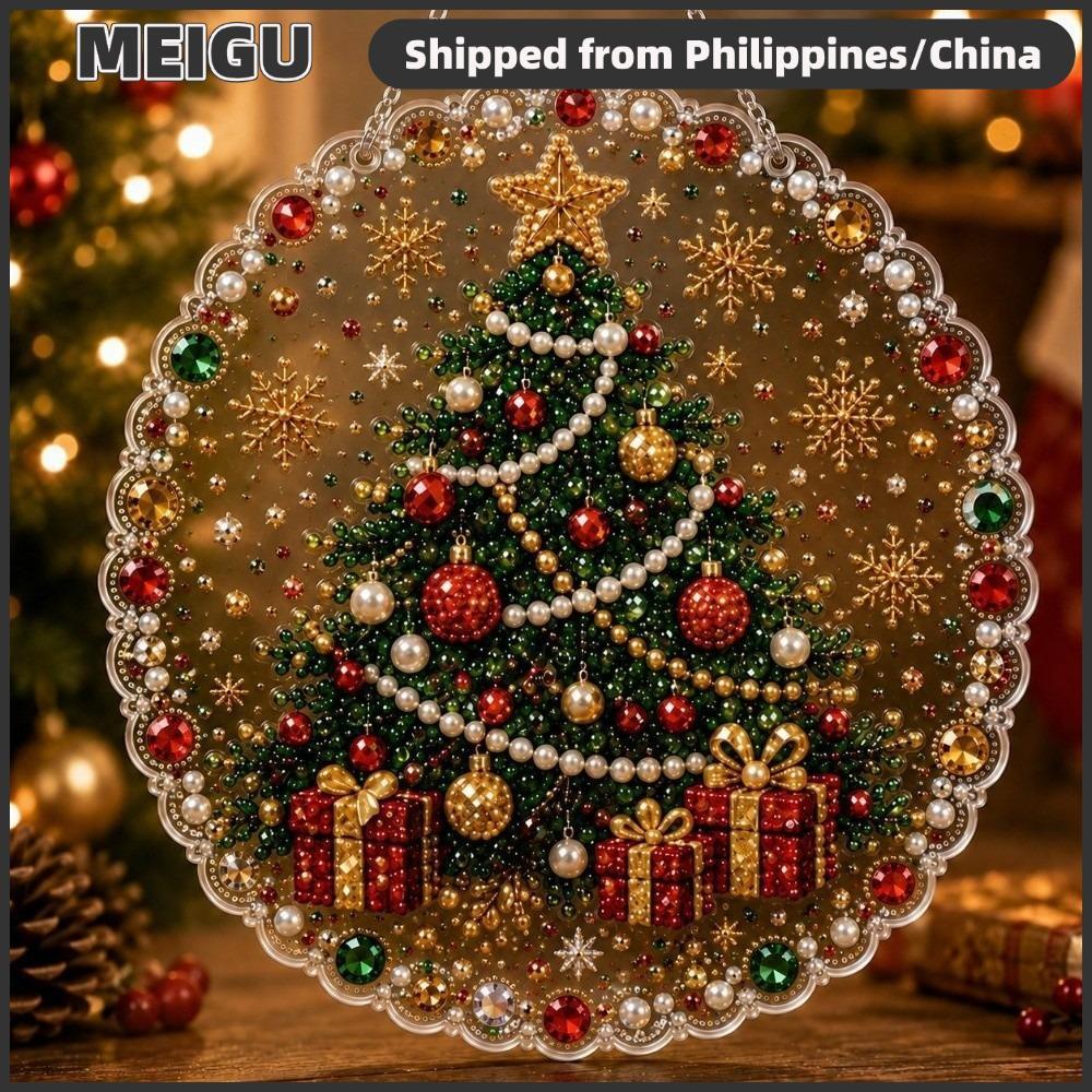MEIGU Christmas Diamond Painting Set, Acrylic Round Board 5D Pearl Painting Kit, Creative DIY Craft 