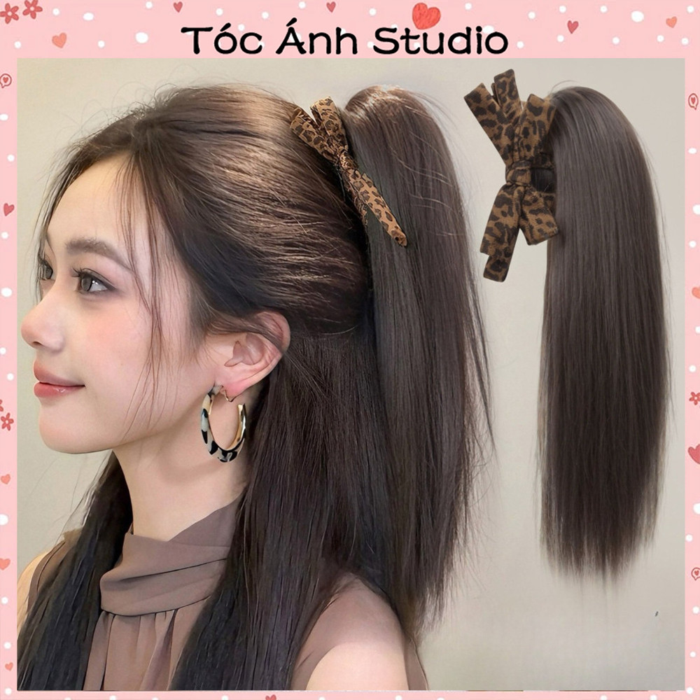 búi tóc giả kẹp tóc nữ tóc giả tóc giả kẹp tóc giả dài 35cm kẹp nơ đuôi tóc giả