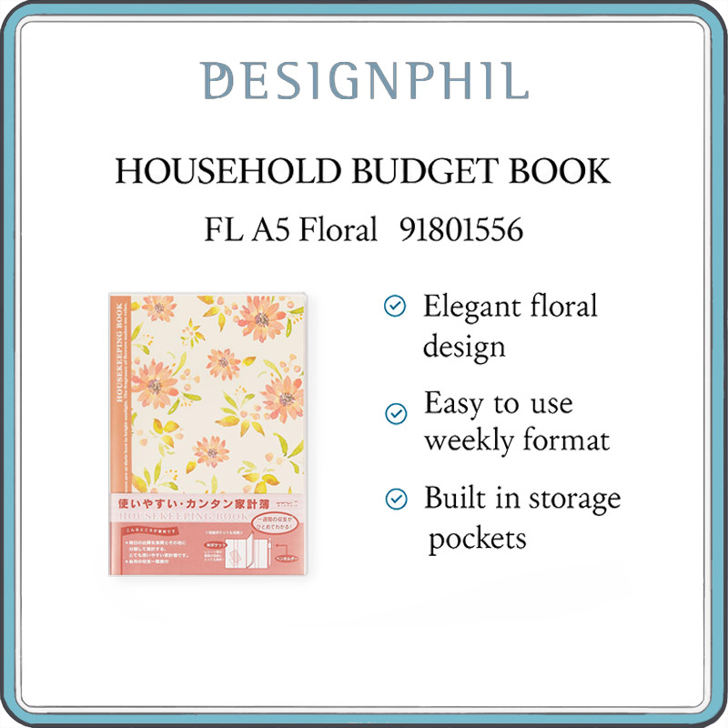 Midori FL A5 Household Budget Book  Weekly Expense Tracker & Budget Planner with Receipt Pockets and