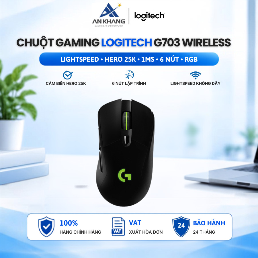 Chuột game không dây Logitech G703 Hero Lightspeed Wireless Chính hãng Bảo hành 24 tháng