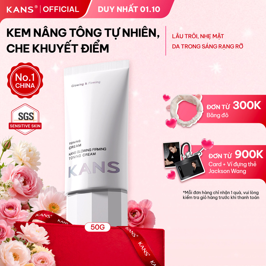 KANS Kem Nâng Tông Kem lười Makeup Dưỡng ẩm, Sáng Da, Che Khuyết Điểm Toning Cream 50g
