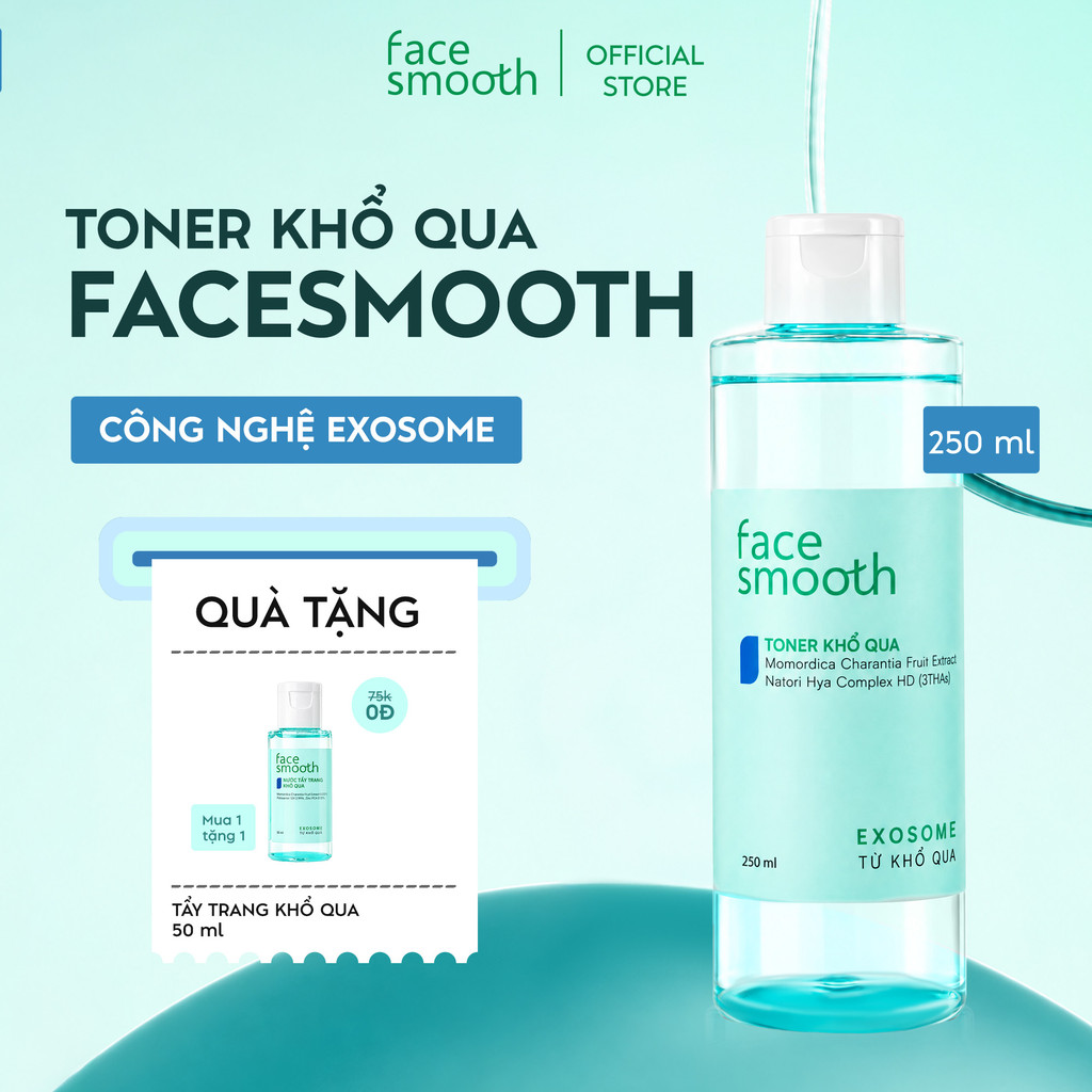 Toner Cho Da Dầu Mụn Facesmooth Khổ Qua 250ml Nước Hoa Hồng Không Cồn 13 Loại HA Niacinamide - Cấp Ẩm, Dưỡng Sáng Da