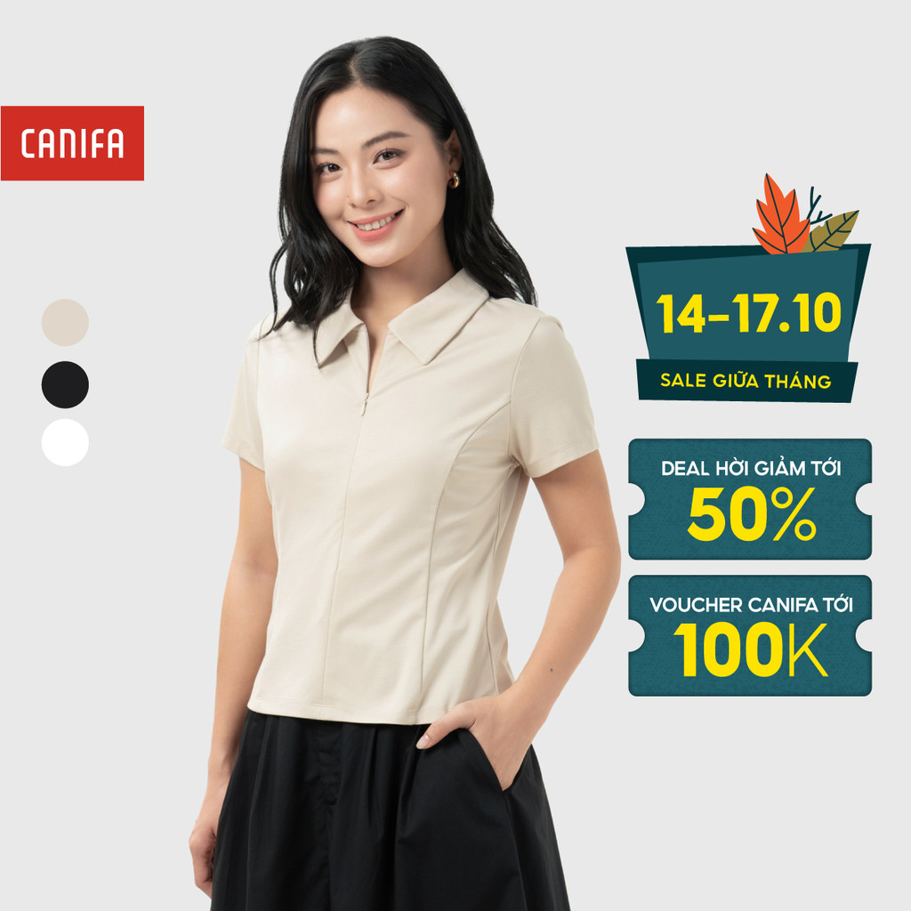 Áo Polo nữ cổ bẻ khóa kéo cộc tay dáng ôm chất liệu mềm mịn cao cấp CANIFA 6TP26S004