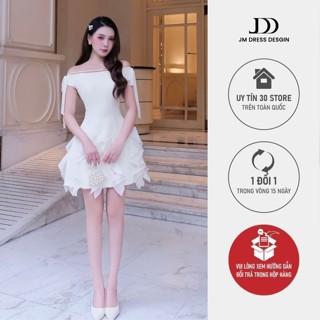 Đầm Trễ Vai Đính Nơ Chân Kẹp Bèo Đổ 1S62.2508K. Đầm Dự Tiệc Sang Trọng, Đầm Công Chúa Vintage Nữ Đẹp Thiết Kế Bởi JM