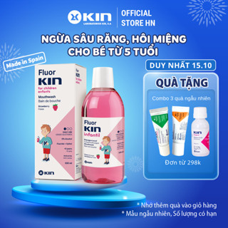 Nước Súc Miệng Cho Bé Fluor KIN Infantil Ngừa Sâu Răng, Hôi Miệng, Không Cồn, Cho Trẻ Từ 5 tuổi, Hương Dâu, 500ml