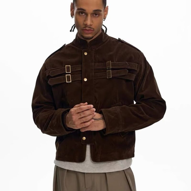 YOUTANG American Retro Biker 's Coat Nam Cổ Đứng Rời Phù Hợp Với Quần Áo Da Thường Ngày