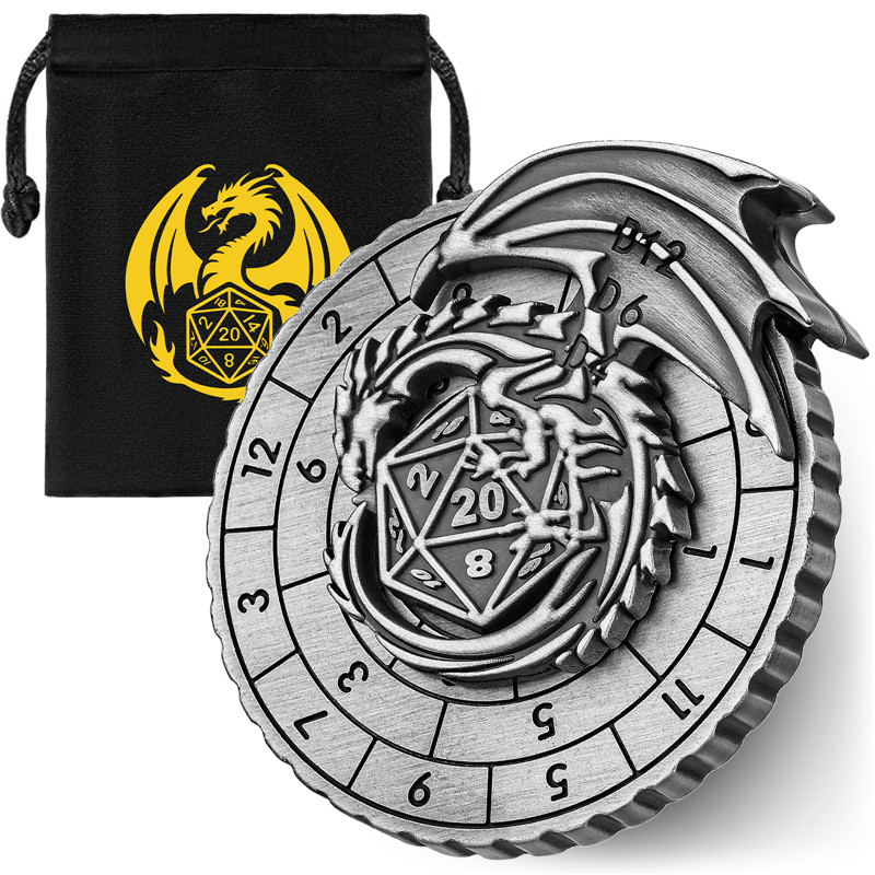 Creative Flying Draong with Wings Shape Metal DND Dice Roulette 7-in-1 Dice Spinning Rotating Roller