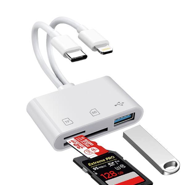 5-in-1 SD Card Reader for iPhone,iPad,Android – Dual USB-C & Lightning Adapter, Supports SD/MicroSD/