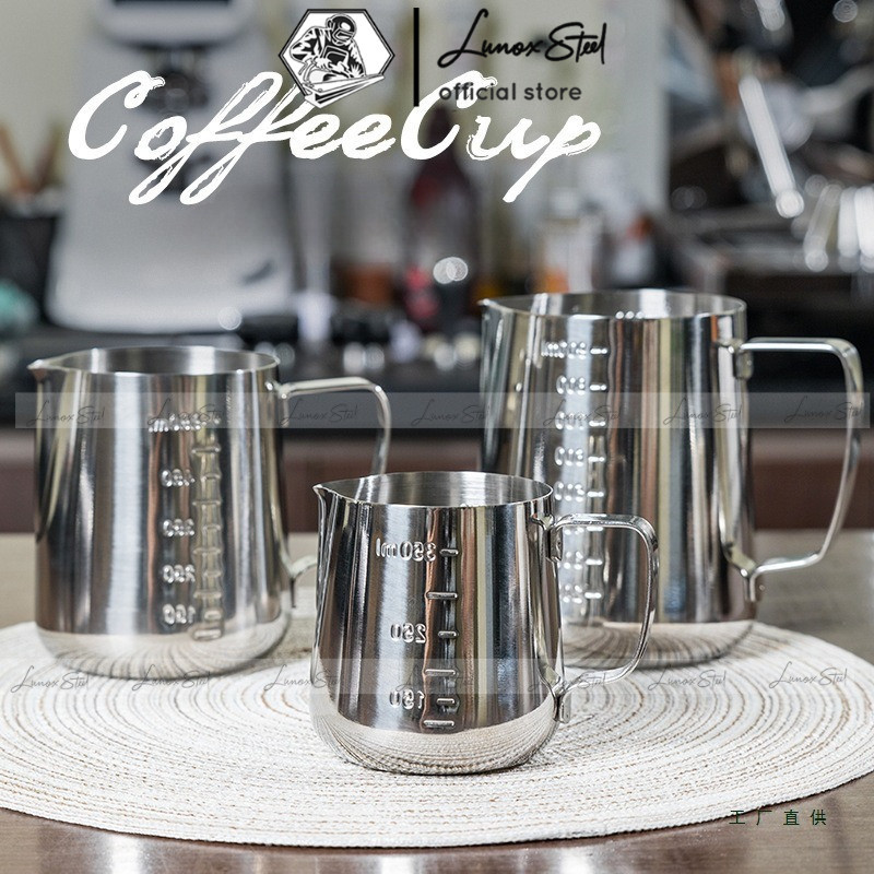 [Cao Cấp] Ca đánh sữa inox 304 (có vạch chia) 350ml - 550ml - 900ml , ca đong đựng nước inox chia vạ