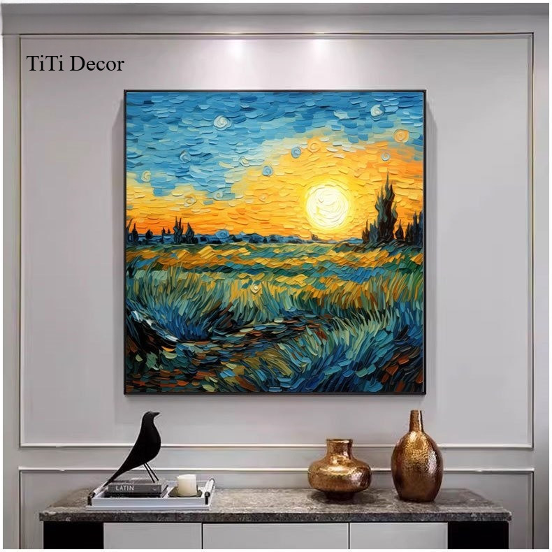 Tranh sơn dầu Van GoghTranh trang trí phòng ngủbức tranh tường decor homestay khách sạn homestay nhà