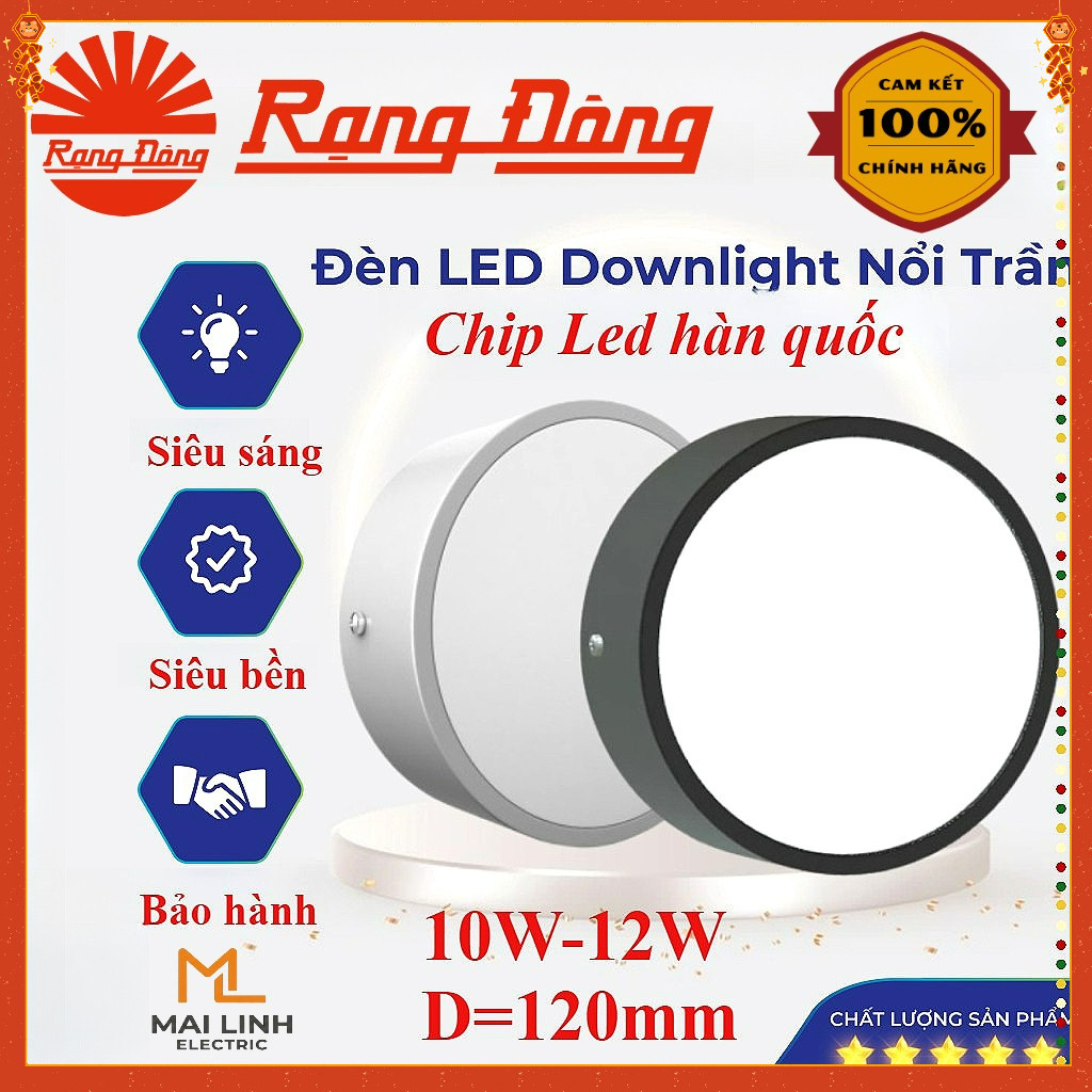 {Rạng Đông} Đèn LED Ống Bơ Lùn Downlight Ốp nổi trầ 10W 12W (Đế Nhôm) - Đường kính 120mm - Model NT0