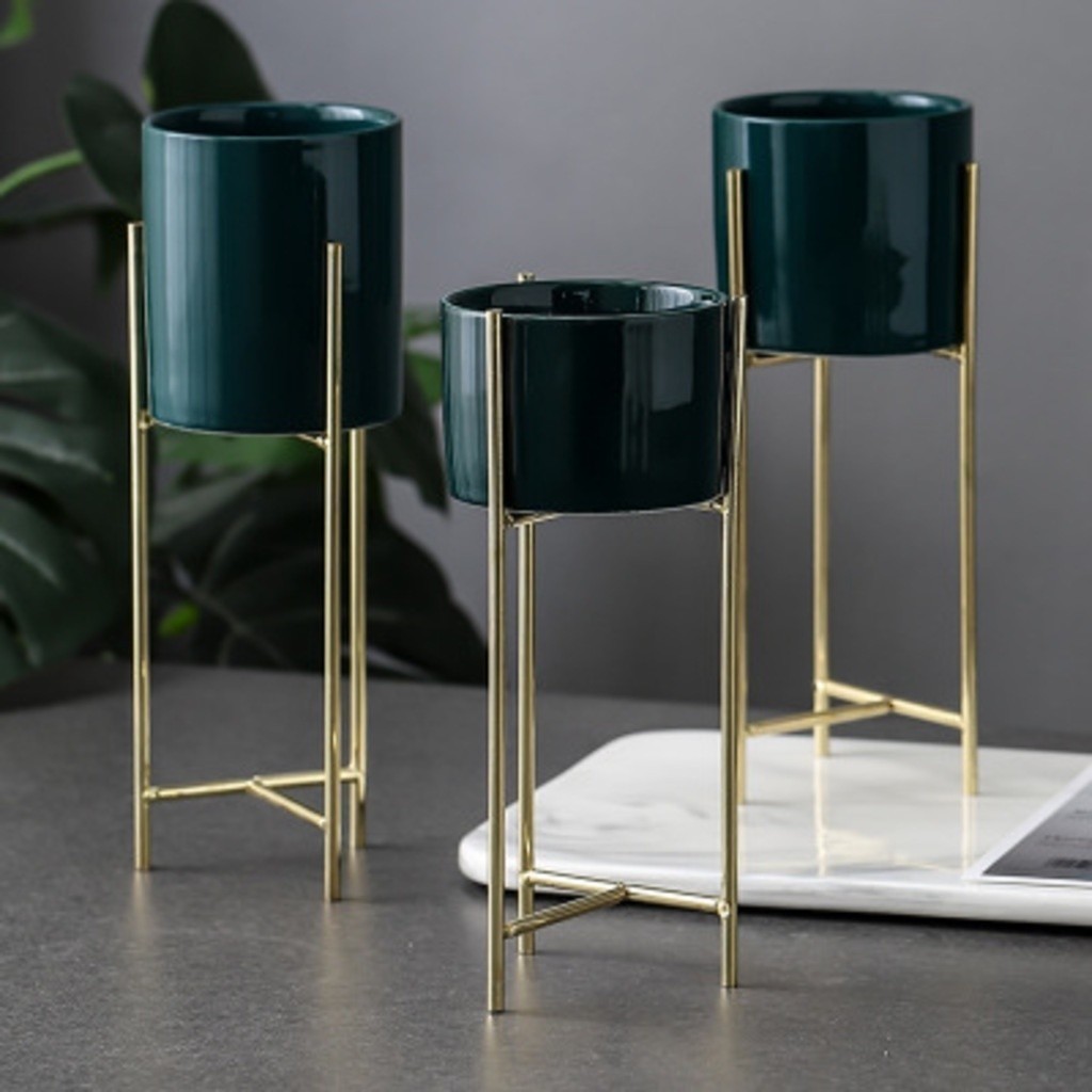 DADA DD5 Bắc Âu ins Bình Thủy Canh Sắt Ấm Hoa Mọng Nước Khung Sắt Chân Đế Hoa Gốm Chậu Hoa Cây Xanh 
