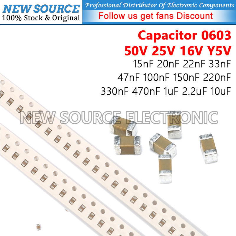 [10-50pcs] 0603 SMD 50V 25V 16V Y5V Tụ 15nF 20nF 22nF 33nF 47nF 100nF 150nF 220nF 330nF 470nF 1uF 2.