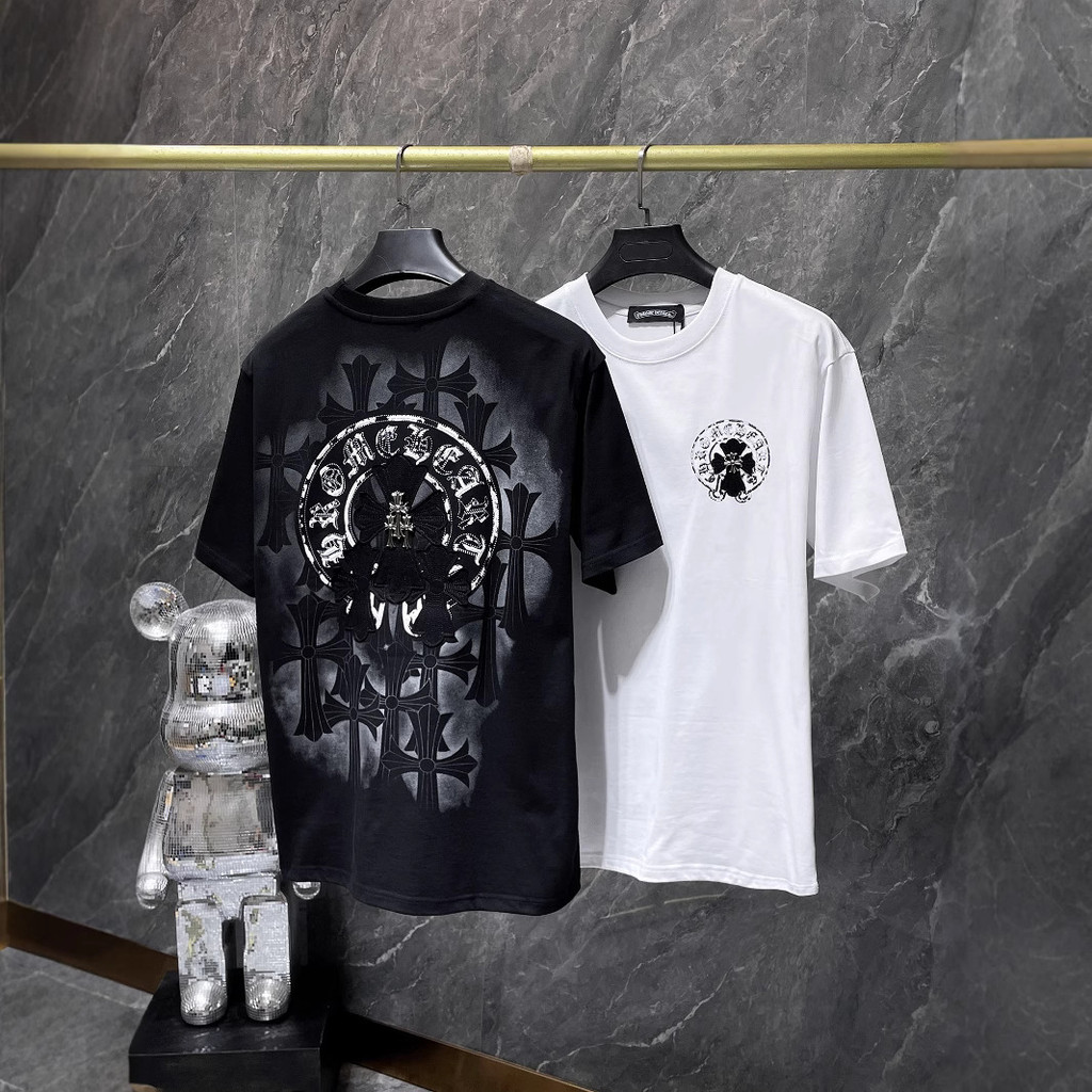 S6ML Chrom**CH Cross patch embroidery, spray-painted foam, loose-fitting short sleeves T T-shirt Cou