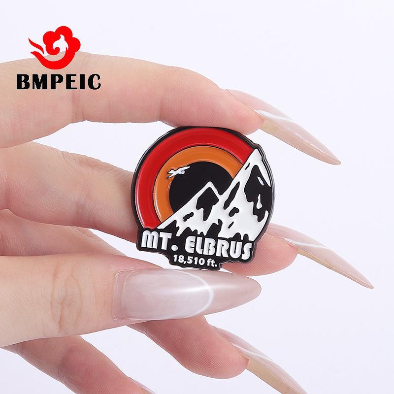 BMPEIC Nga Elbrus Gắn Men Chân Phong Cảnh Tự Nhiên Bình Minh Núi Tuyết Thổ Cẩm Bapa Ve Áo Huy Hiệu D