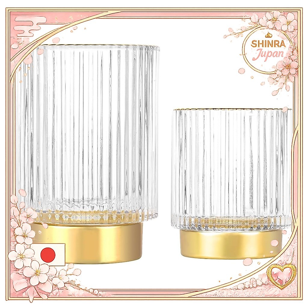 《Direct From Japan》  DASITON Makeup Box Retro Striped Makeup Brush Case Glass Cosmetic Storage Makeu