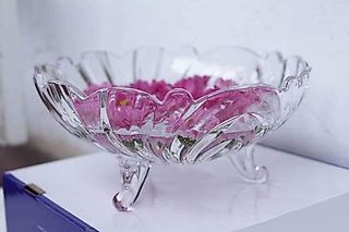 Bát thả hoa thủy tinh dày dặn, bát thả hoa có chân decor bàn thờ thần tài
