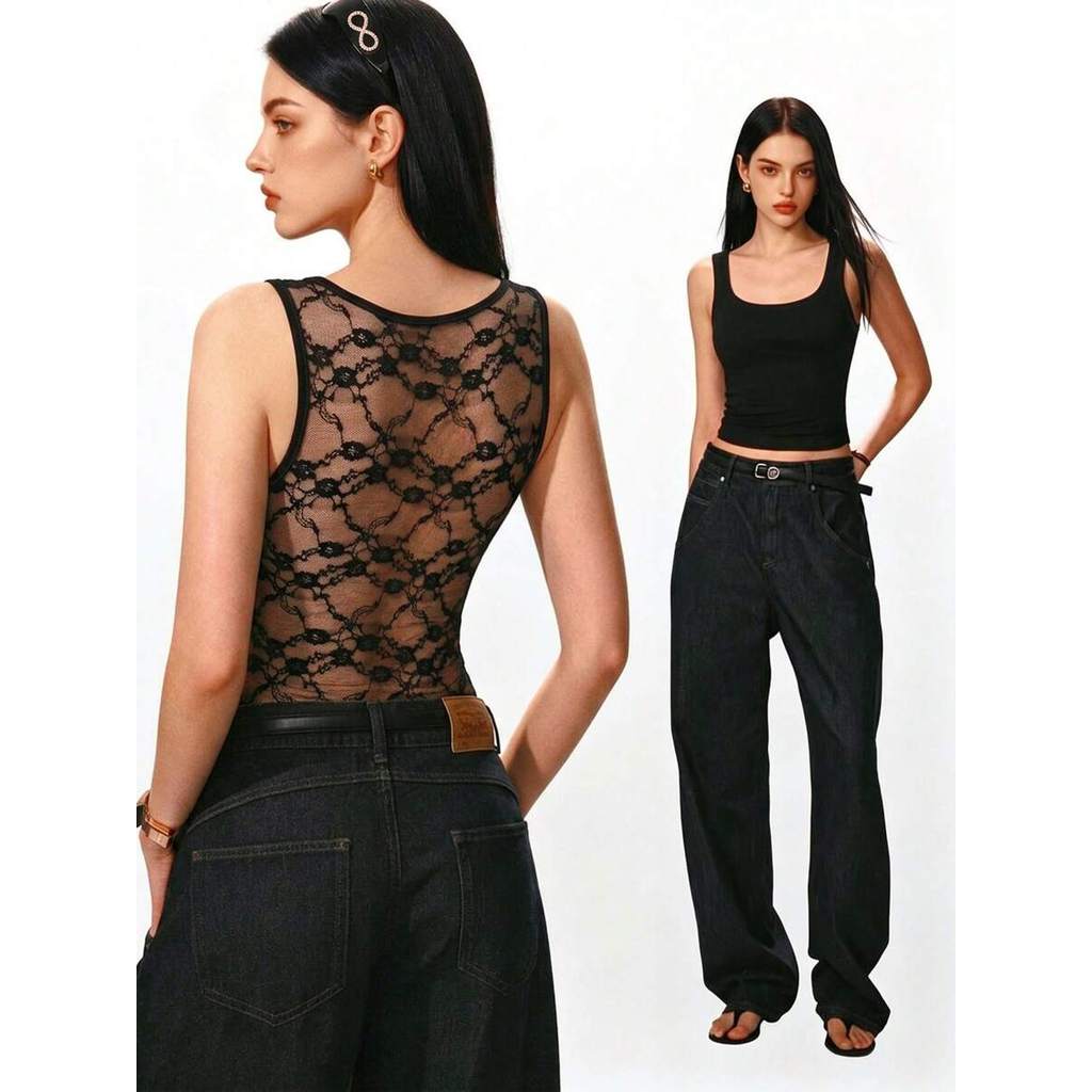 Áo tank top nữ mới, áo tank top kiểu blouse mới mùa xuân/hè, áo tank top sexy hở lưng phối ren cho h