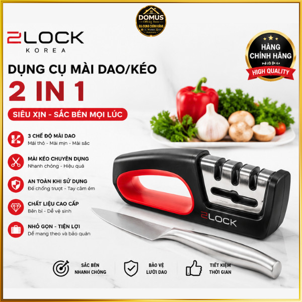 Dụng Cụ Mài Dao Kéo 2Lock Korea 2 Trong 1 3 Cấp Độ Mài Chính Hãng Nhỏ Gọn Tiện Dụng