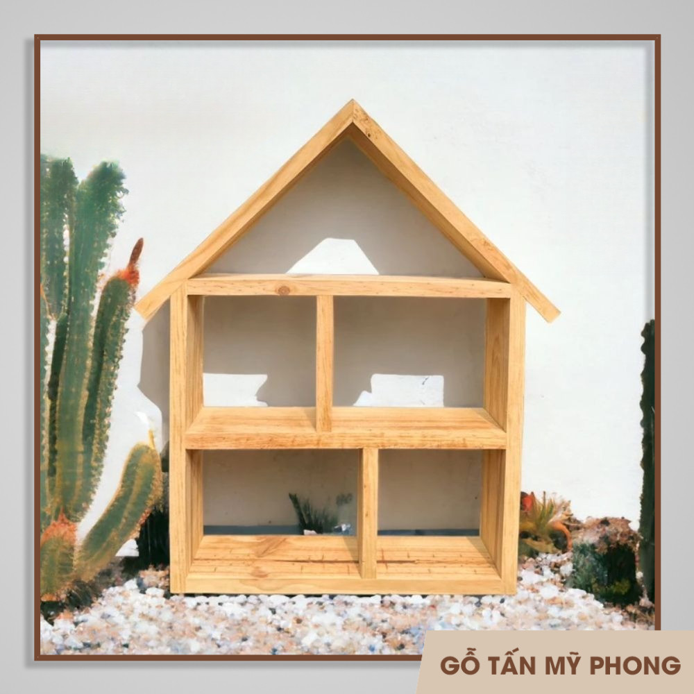 Kệ gỗ decor hình ngôi nhà hàng thủ công Go Go gỗ tự nhiên trang trí phòng khách, phòng ngủ, quán caf