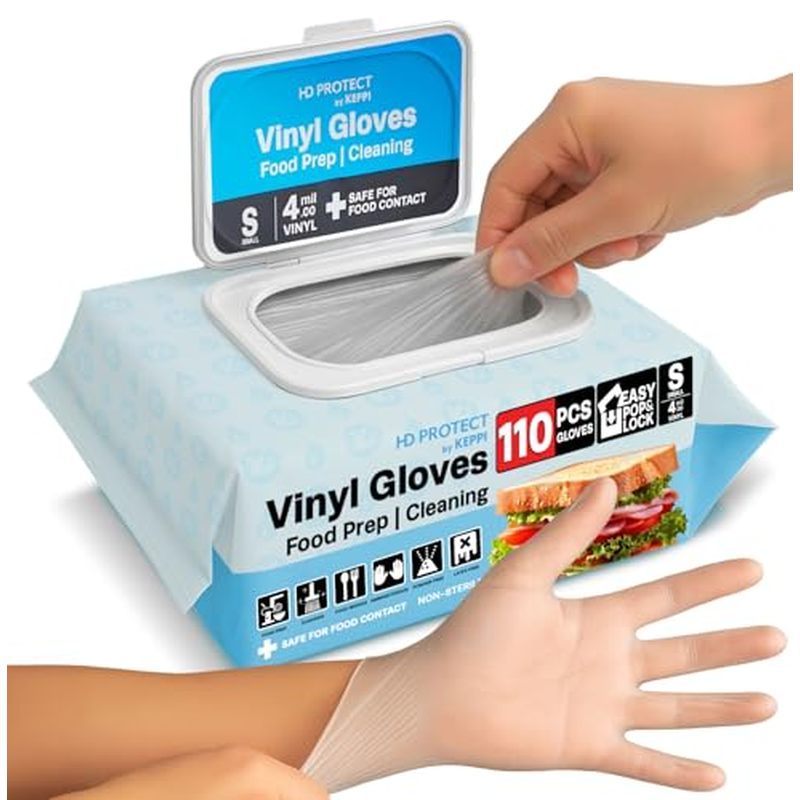 Keppi 110 Pack Vinyl Gloves Clear – Disposable Latex - BPA & Powder-Free – Food Grade Gloves for Coo