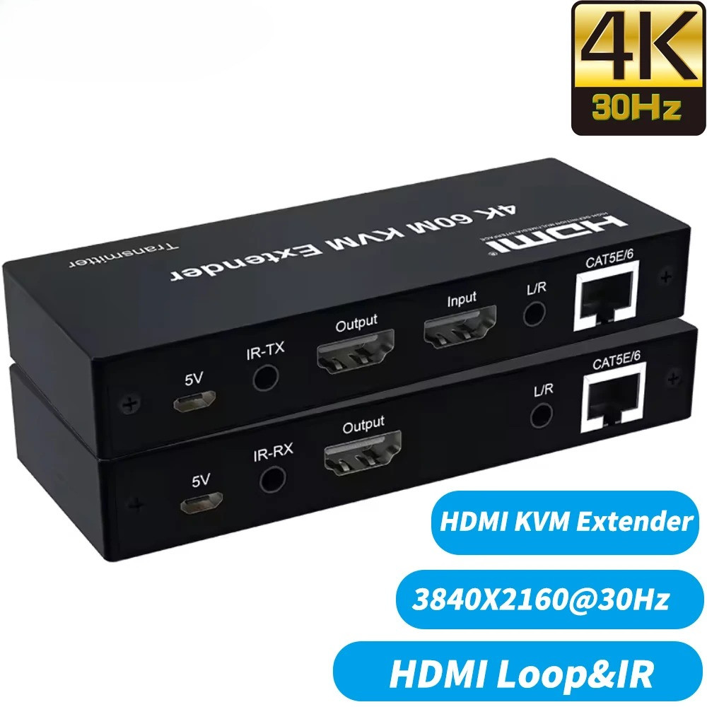 Bộ mở rộng HDMI KVM 4K 60M USB 4K HDMI KVM Over Cat5e / 6 Bộ mở rộng cáp HDMI USB KVM Kit W / Vòng H