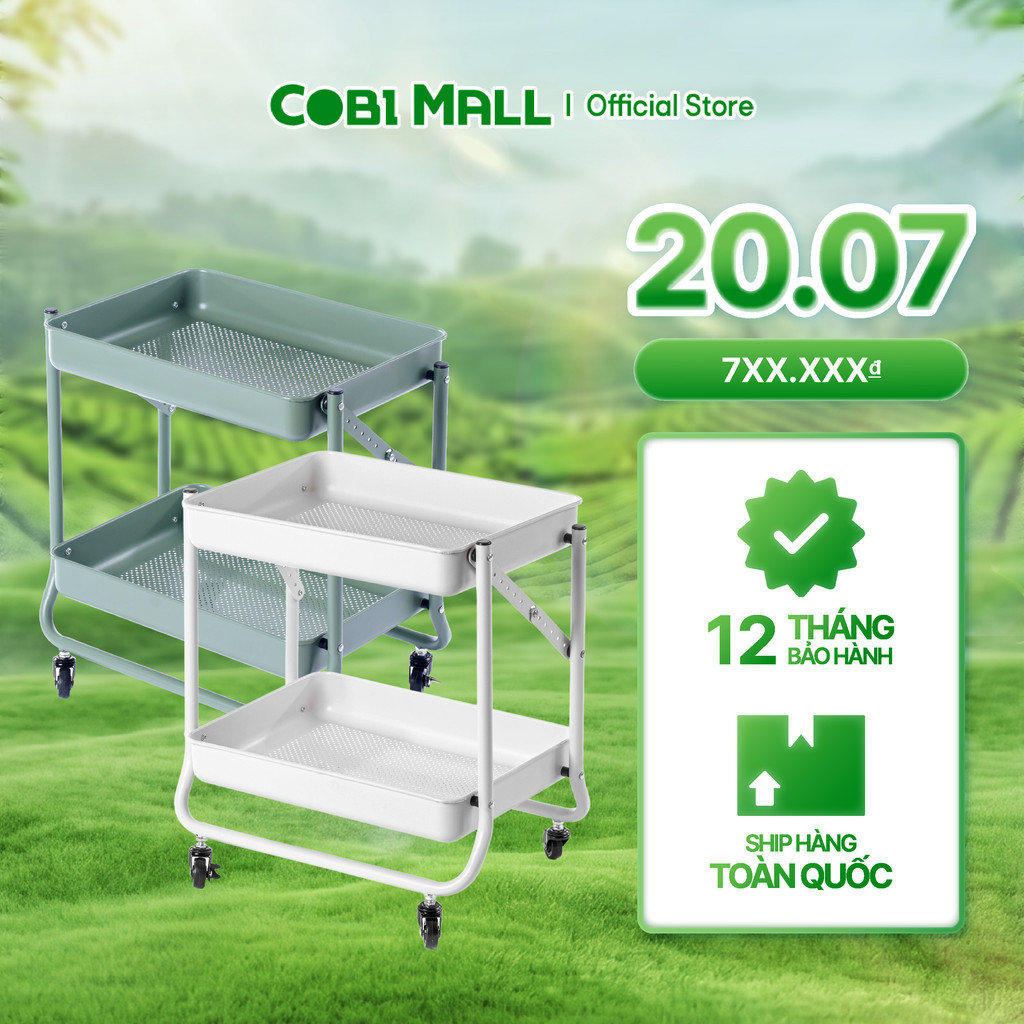 Kệ gấp gọn hai tầng có bánh xe Olivine - Cobi home
