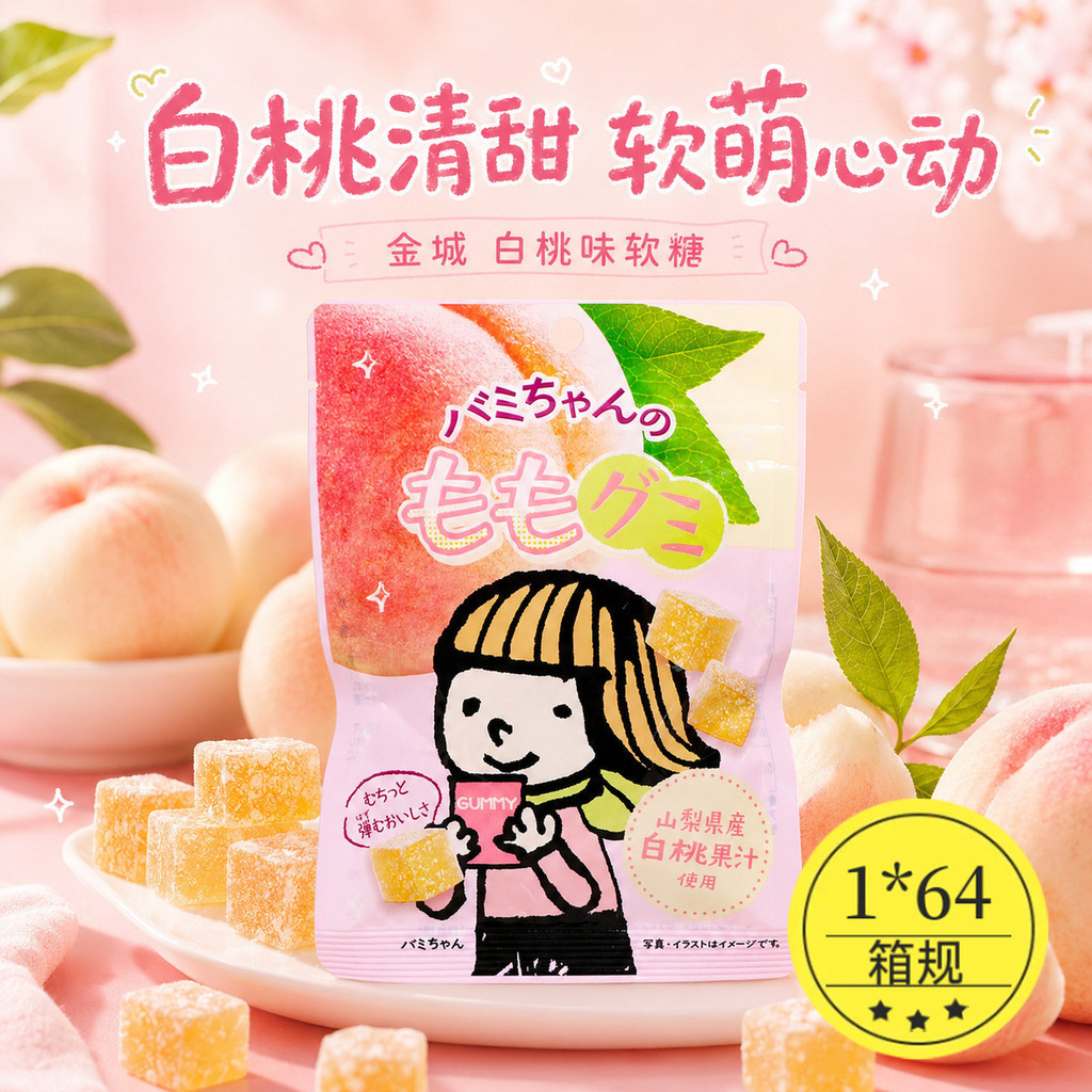 Hàng sẵn có Đồ ăn nhẹ vận chuyển nhanh Jincheng Fruit Seika Hương đào trắng Marshmallow Fruit Candy 