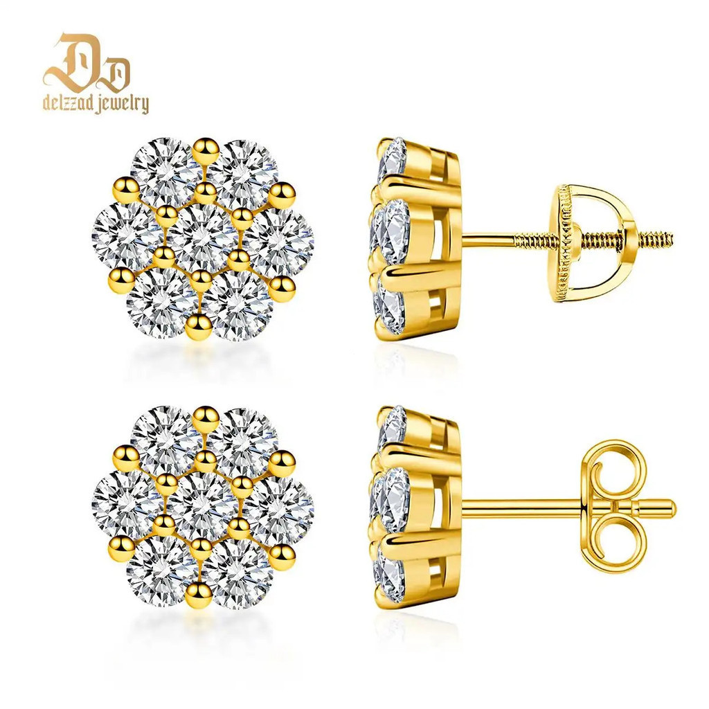 Delzzad18kGold-PlatedFlowerStudEarringsDColorVSSyntheticMoissaniteStudEarringsScrewBack / ButterflyB