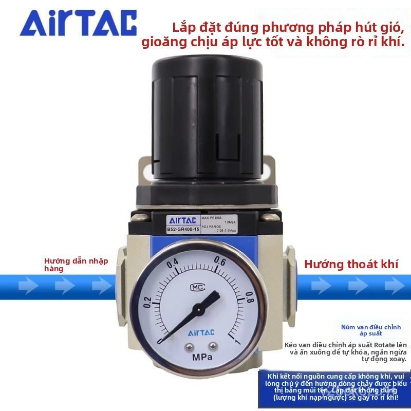 Van điều áp khí nén Airtac GR200-08 chính hãng điều chỉnh áp suất khí giảm áp không khí bền đẹp bán 