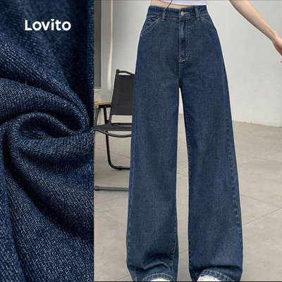 (Phong cách thường ngày) Lovito Quần jean cổ điển và đa năng quần jeans giặt màu xám xanh cho nữ mùa Xuân/Hè L143ED531