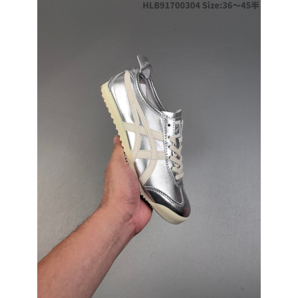 Onitsuka Tiger Mexico 66VIN - Giày chạy bộ da thoáng khí màu bạc và trắng