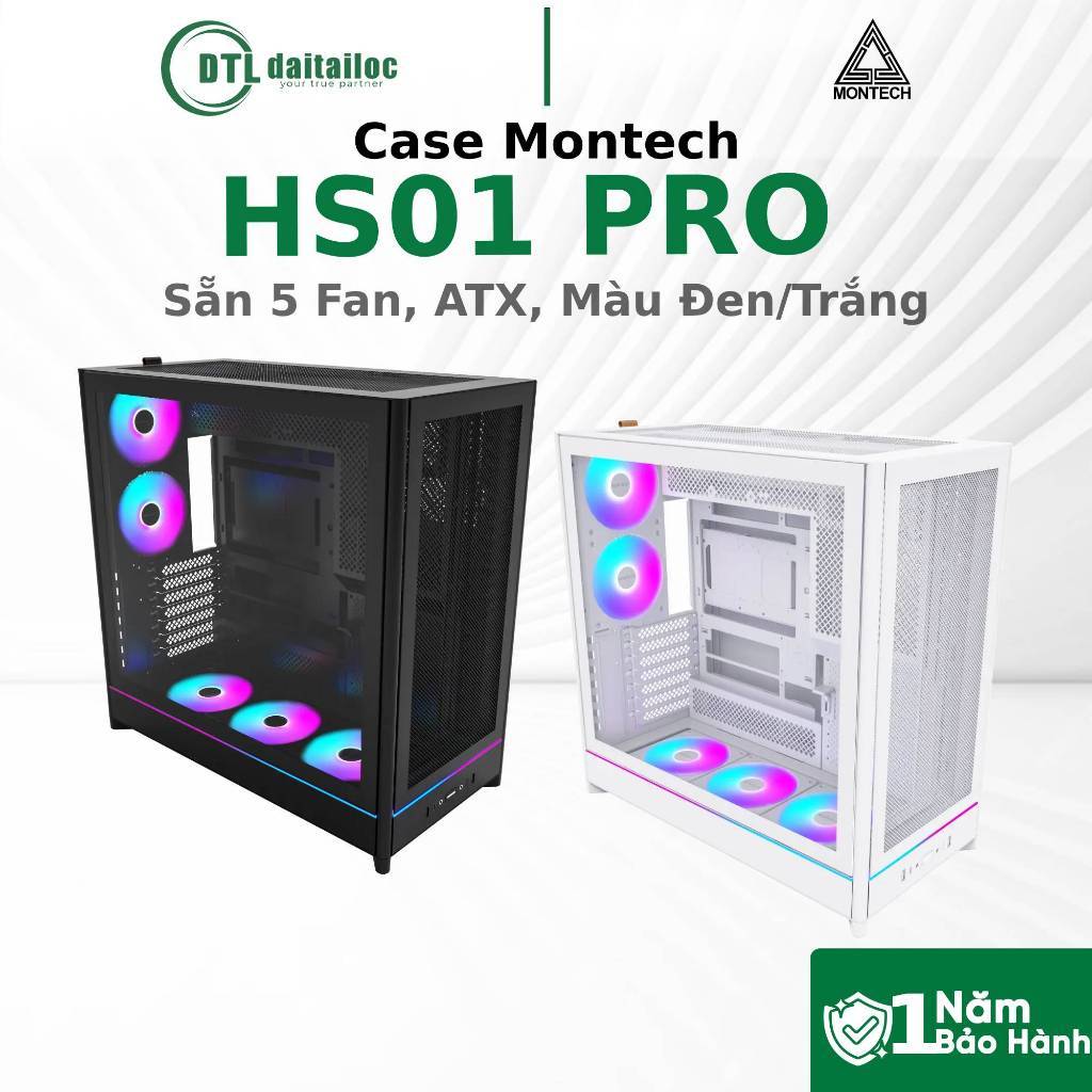 Case Montech HS01 PRO Sẵn 5 Fan ATX Màu Đen Trắng | Chính Hãng | Bảo Hành 12 Tháng