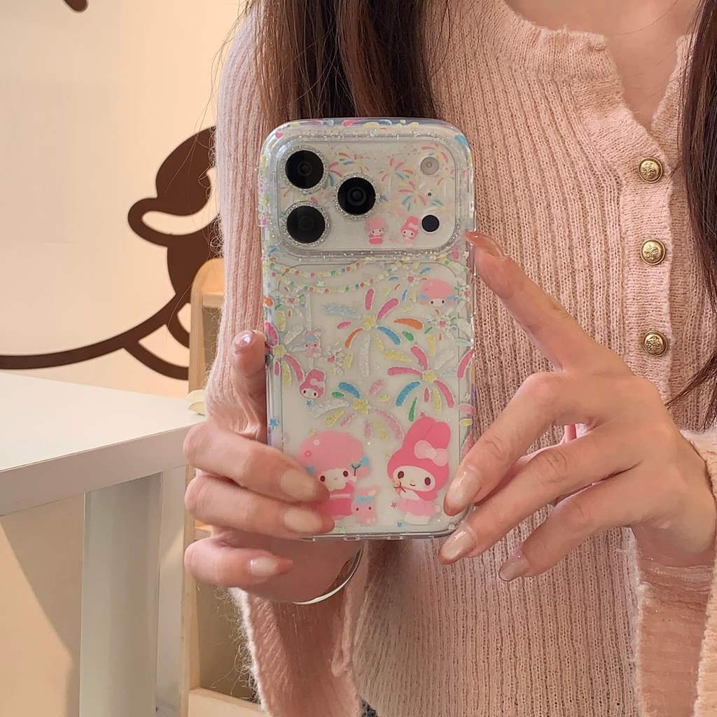 Ốp lưng My Melody pháo hoa lấp lánh cho iPhone 13 / 14 / 15 / 16 / 17 / Pro / Pro Max / Plus