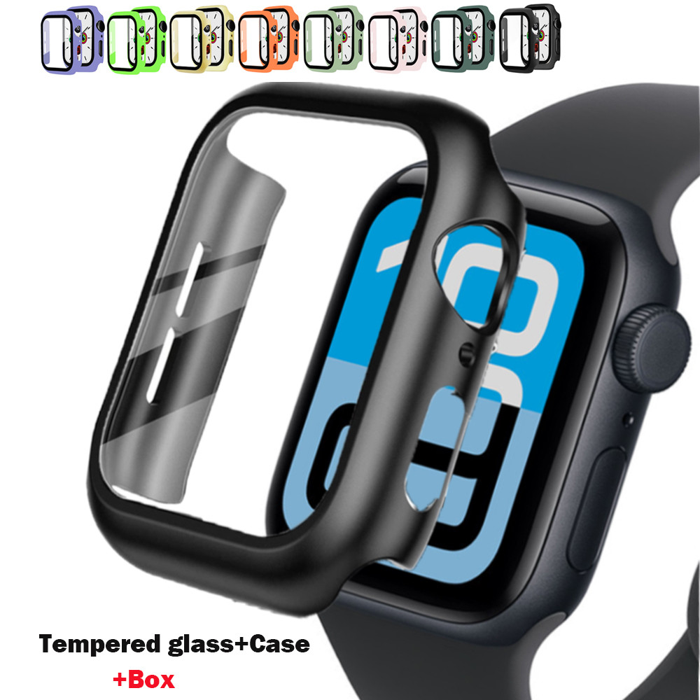 Kính Cường Lực + PC Ốp Lưng Cho Apple Watch Series 7 8 9 45MM 41MM Tất Cả Bảo Vệ Ốp Lưng Cho Apple W