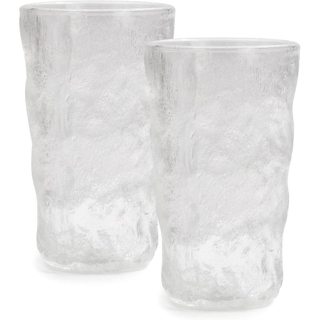 TOSSOW Drinking Glasses Set of 2,Mixed Drink Glassware Sets Glacier Pattern Colorful Glass Water Cup