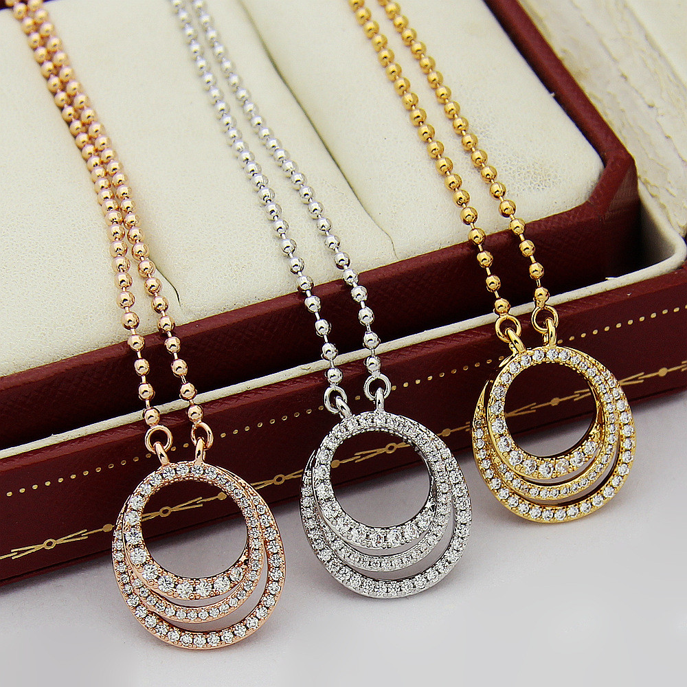 SCX6 Three-layer diamond necklace, diamond-studded necklace, diamond-filled cross rings, women's thr
